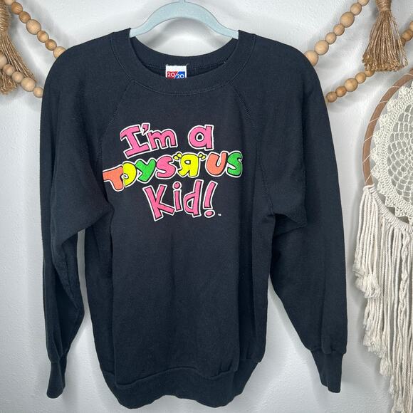 Vintage 20 20 Sport 90s 1990s Neon ToysRUs Kid Puffy Black Crewneck - Picture 1 of 4